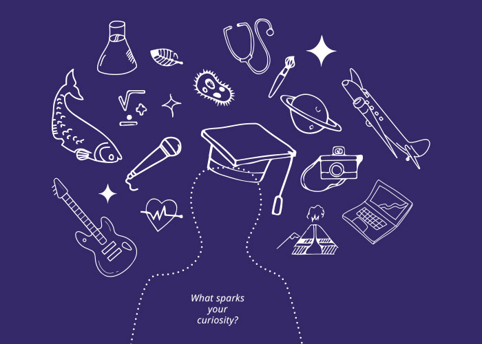 hand drawn graphic with different icons representing majors